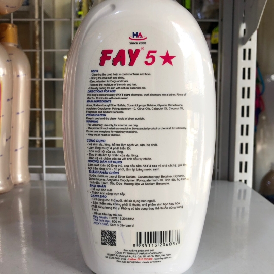 Dầu Tắm Sữa Tắm Chó Mèo Fay 5 Sao 800ml